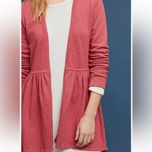 Anthropologie t.la Beira Woven Peplum Cardigan Sweater Rose Dusty Pink XS